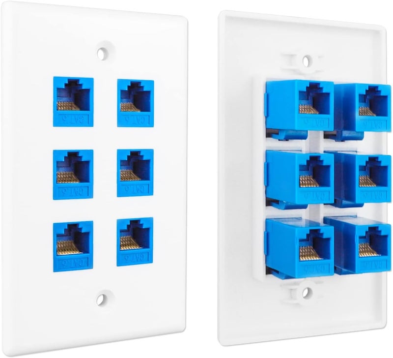 iwillink (1-Pack) 6-Port Ethernet Wall Plate, RJ45 Wall Plate with Inline Coupler insert, Female to Female Cat6 Keystone Jack Wall Plates, Blue - Image 4